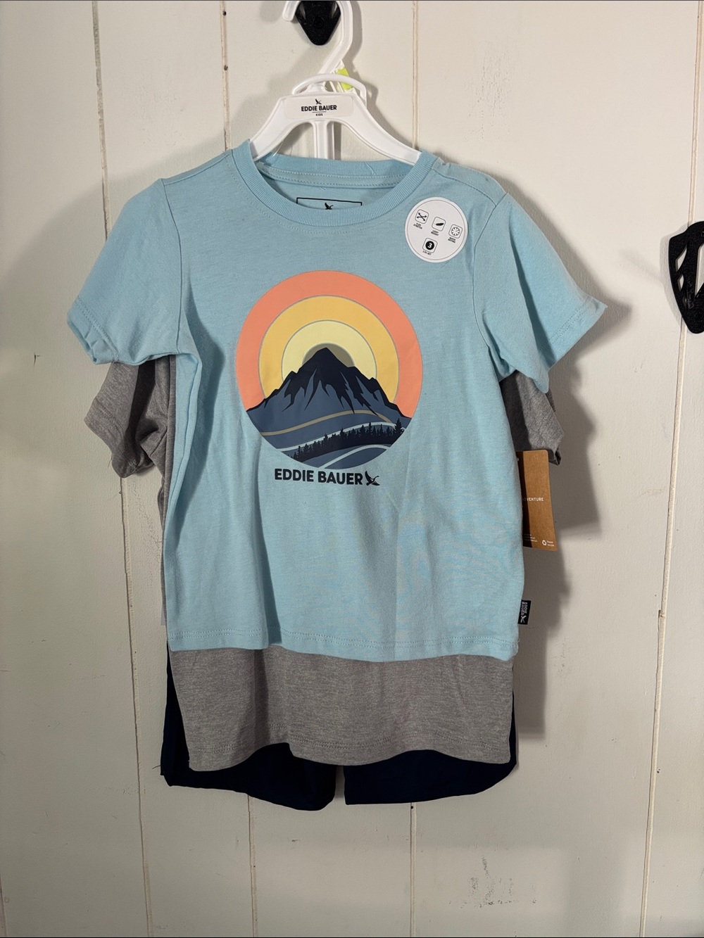 373 - Eddie Bauer Kids Light Blue Mountain Graphic Tee - NEW